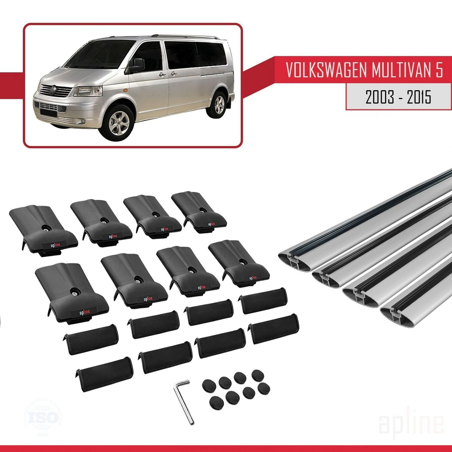Compatible avec Volkswagen T5 Multivan 2003-2015 FLY Model Barres de Toit Railing Porte-Bagages de Voiture Gris Aluminium 4 Barres
