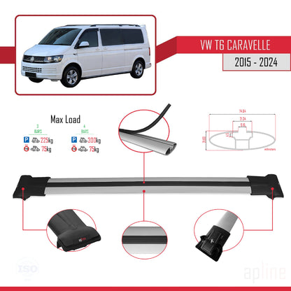 Compatible avec Volkswagen T6 Caravelle 2015-2024 FLY Model Barres de Toit Railing Porte-Bagages de Voiture Gris Aluminium 4 Barres