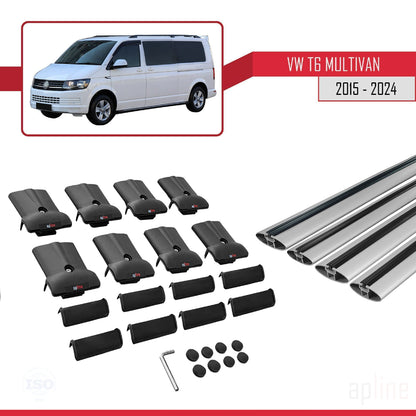 Compatible avec Volkswagen T6 Multivan 2015-2024 FLY Model Barres de Toit Railing Porte-Bagages de Voiture Gris Aluminium 4 Barres