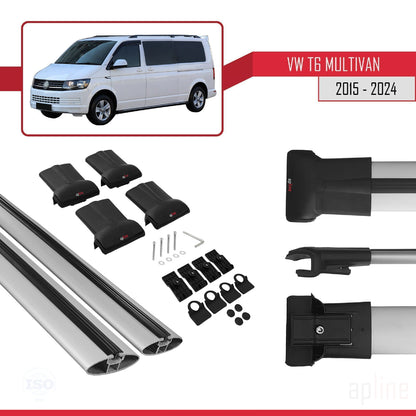 Compatible avec Volkswagen T6 Multivan 2015-2024 FLY Model Barres de Toit Railing Porte-Bagages de Voiture Gris Aluminium 2 Barres