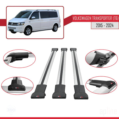 Compatible avec Volkswagen T6 Transporter 2015-2024 FLY Model Barres de Toit Railing Porte-Bagages de Voiture Gris Aluminium 3 Barres