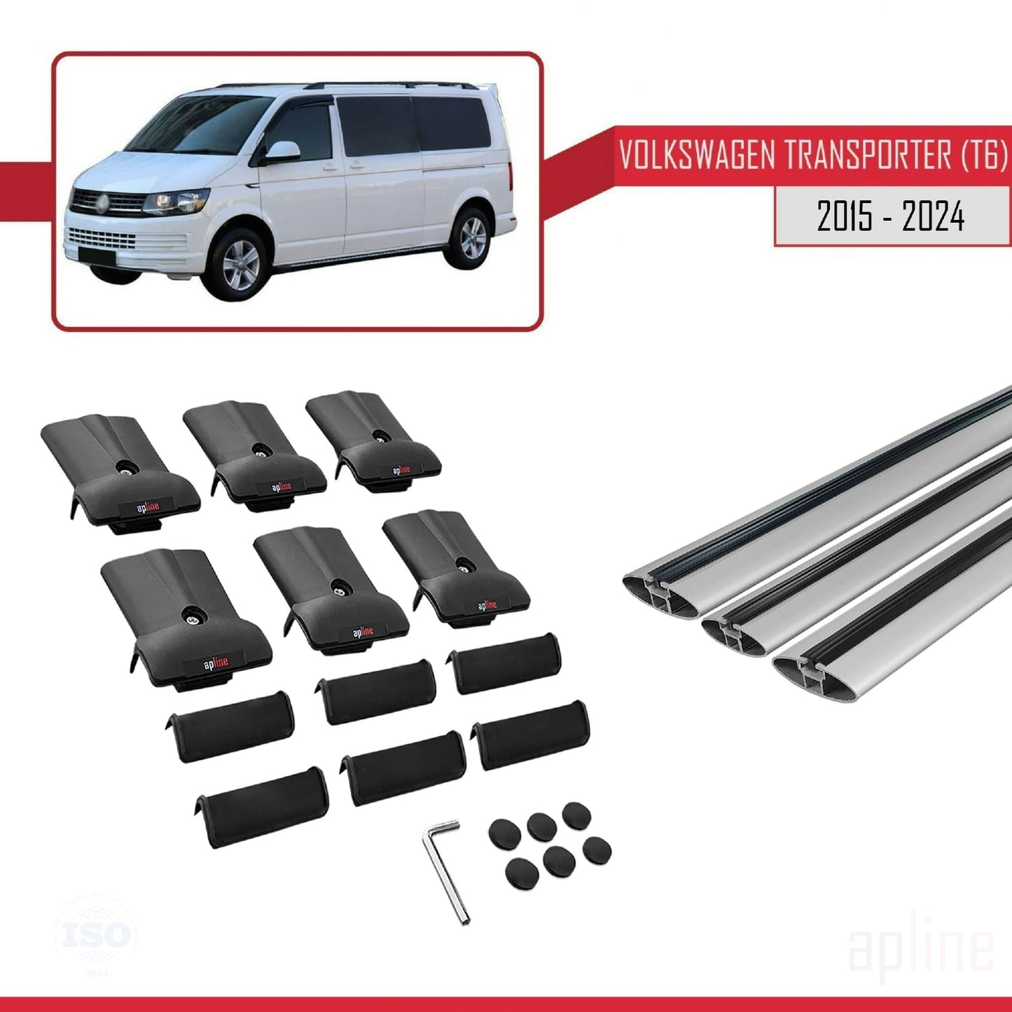 Compatible avec Volkswagen T6 Transporter 2015-2024 FLY Model Barres de Toit Railing Porte-Bagages de Voiture Gris Aluminium 3 Barres