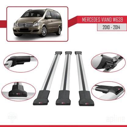 Compatible with Mercedes Viano 2 (W639) Post-Facelift 2010-2014 FLY Model Car Roof Rack Cross Bar Grey Aluminium 3 Bars