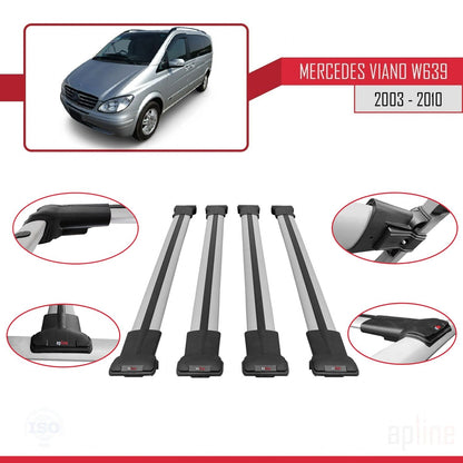 Compatible with Mercedes Viano 2 (W639) Pre-Facelift 2003-2010 FLY Model Car Roof Rack Cross Bar Grey Aluminium 4 Bars