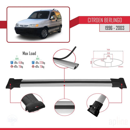 Compatibile con Citroen Berlingo (M49) 1996-2003 modello FLY Barre portatutto per auto Portapacchi in alluminio grigio 2 barre