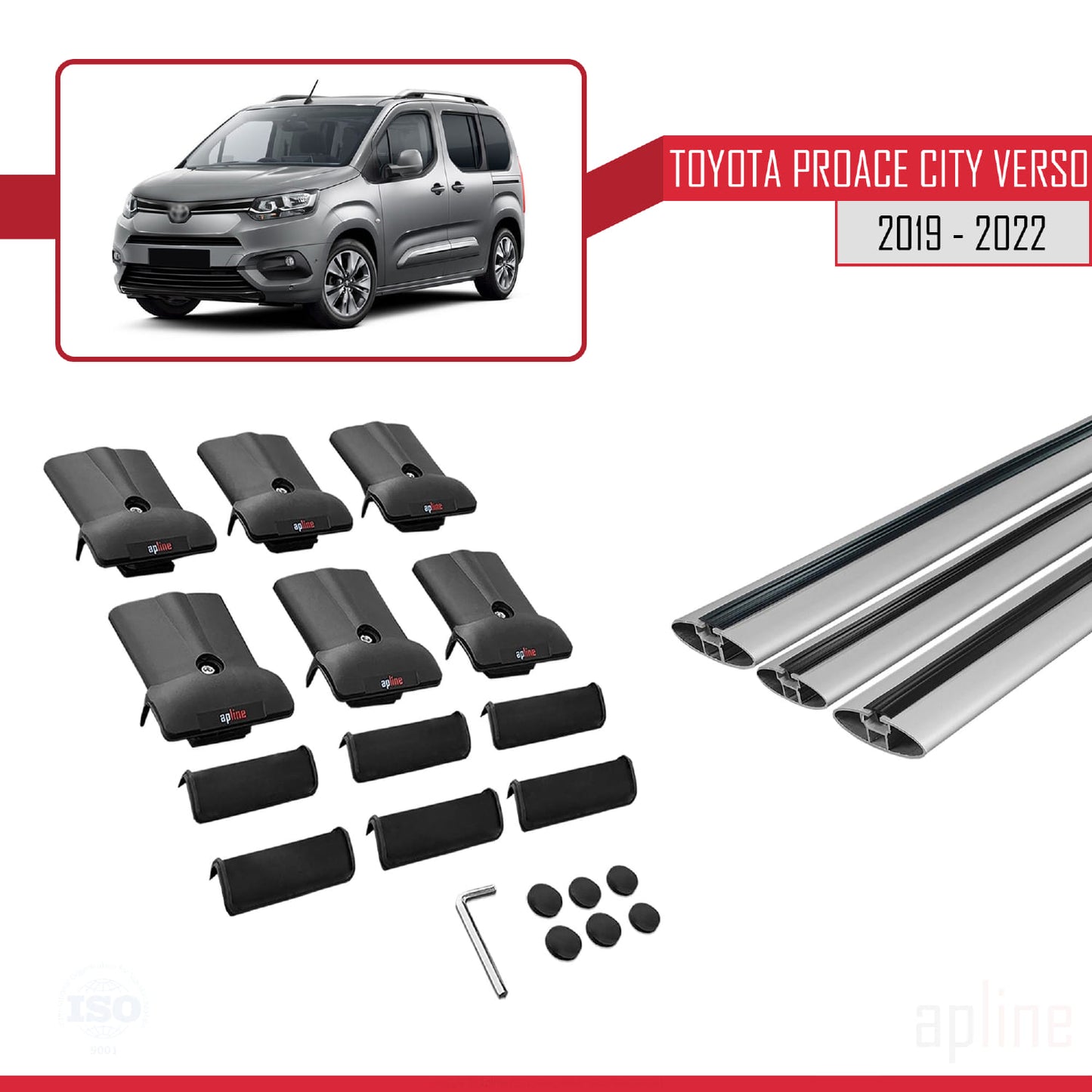 Compatible avec Toyota Proace City Verso 2019-2022 FLY Model Barres de Toit Railing Porte-Bagages de Voiture Gris Aluminium 3 Barres