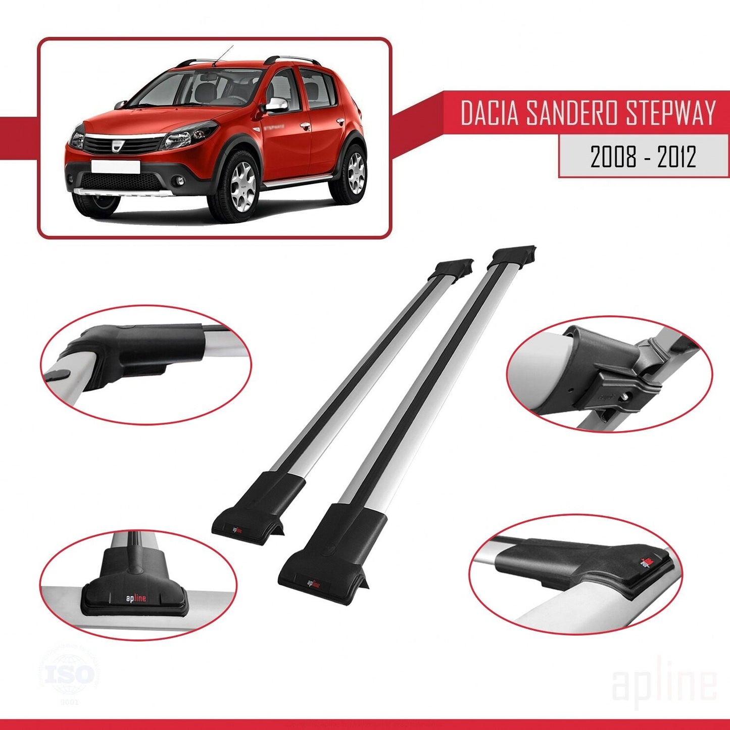 Compatibile con Dacia Sandero Stepway 2008-2012 modello FLY Barre portatutto per auto Portapacchi in alluminio grigio 2 barre