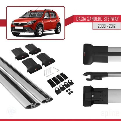 Compatibile con Dacia Sandero Stepway 2008-2012 modello FLY Barre portatutto per auto Portapacchi in alluminio grigio 2 barre