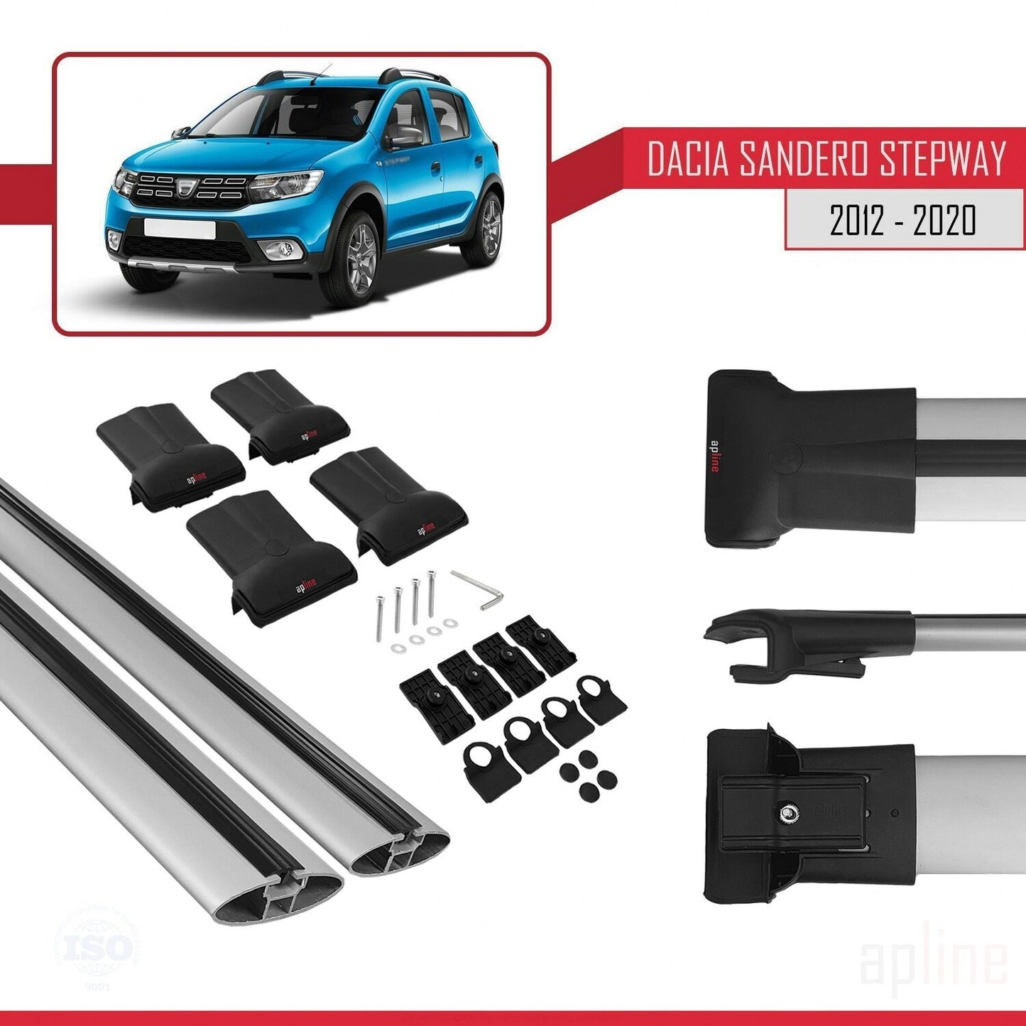 Compatibile con Dacia Sandero Stepway 2 2012-2020 modello FLY Barre portatutto per auto Portapacchi in alluminio grigio 2 barre