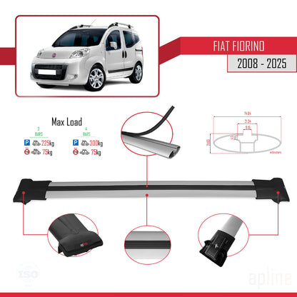 Compatibile con Fiat Fiorino 3 2008-2025 Modello FLY Barre Portatutto Railing Portapacchi Auto Alluminio Grigio 4 Barre