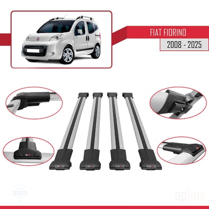 Compatibile con Fiat Fiorino 3 2008-2025 Modello FLY Barre Portatutto Railing Portapacchi Auto Alluminio Grigio 4 Barre