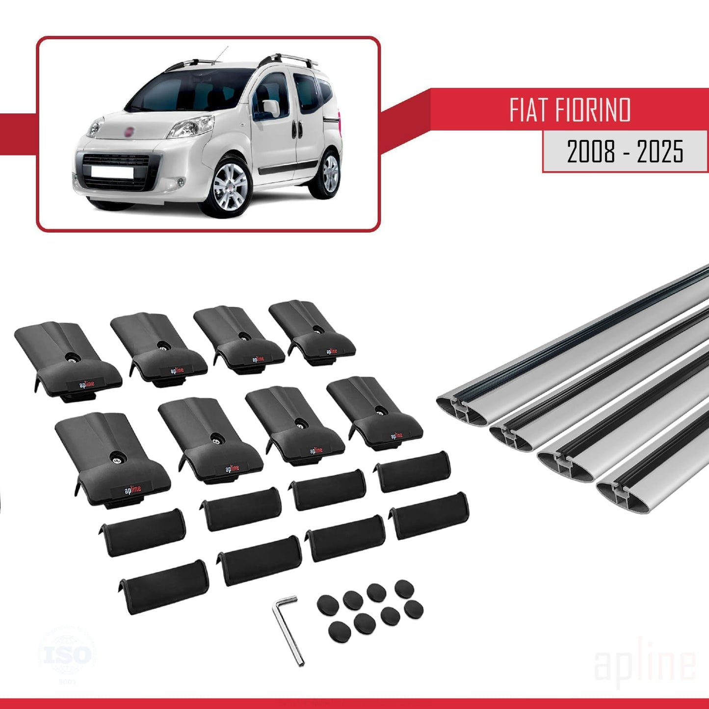 Compatibile con Fiat Fiorino 3 2008-2025 Modello FLY Barre Portatutto Railing Portapacchi Auto Alluminio Grigio 4 Barre