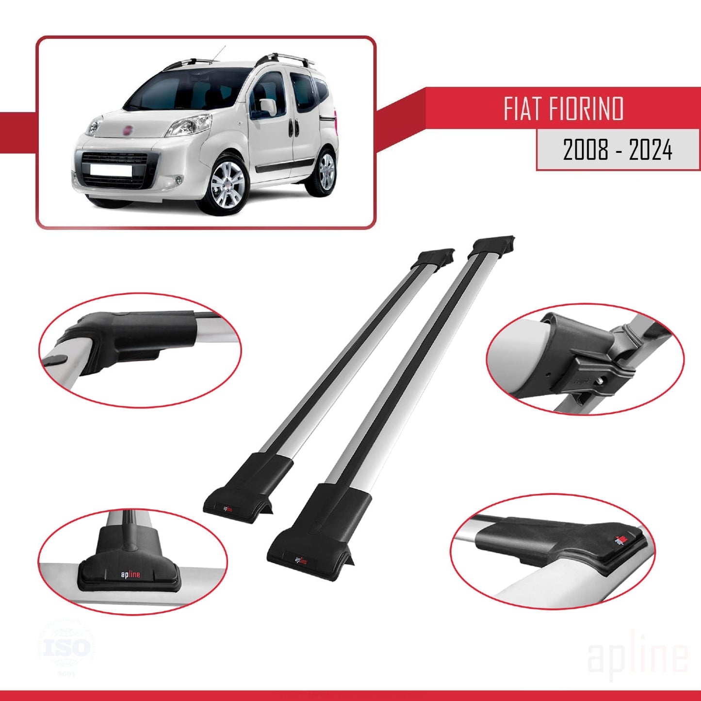 Compatibile con Fiat Fiorino 3 2008-2025 Modello FLY Barre Portatutto Railing Portapacchi Auto Alluminio Grigio 2 Barre