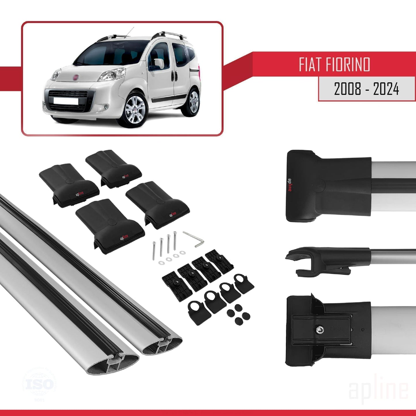 Compatibile con Fiat Fiorino 3 2008-2025 Modello FLY Barre Portatutto Railing Portapacchi Auto Alluminio Grigio 2 Barre