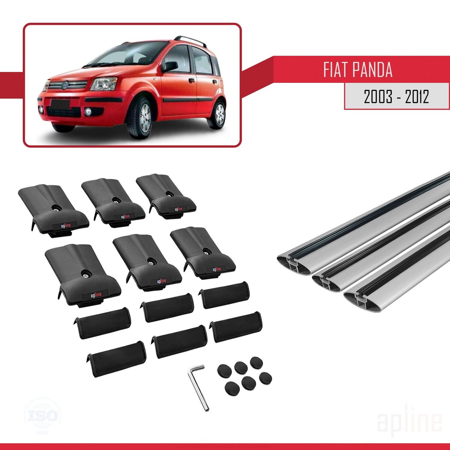 Compatibile con Fiat Panda 2 (169) 2003-2012 Modello FLY Barre Portatutto Railing Portapacchi Auto Alluminio Grigio 3 Barre