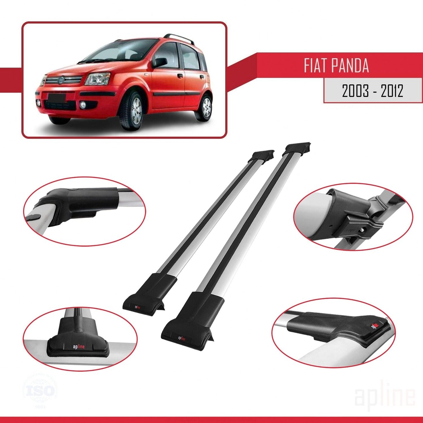 Compatibile con Fiat Panda 2 (169) 2003-2012 Modello FLY Barre Portatutto Railing Portapacchi Auto Alluminio Grigio 2 Barre