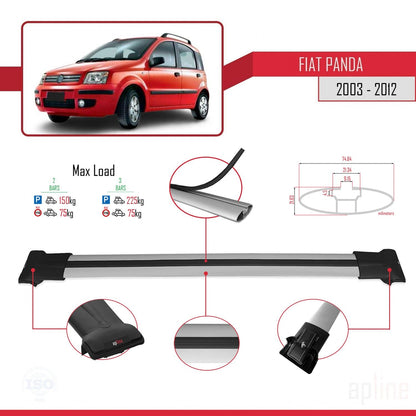 Compatibile con Fiat Panda 2 (169) 2003-2012 Modello FLY Barre Portatutto Railing Portapacchi Auto Alluminio Grigio 2 Barre