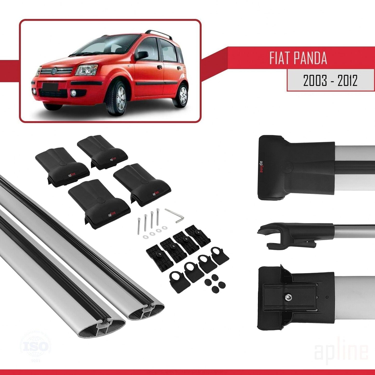 Compatibile con Fiat Panda 2 (169) 2003-2012 Modello FLY Barre Portatutto Railing Portapacchi Auto Alluminio Grigio 2 Barre