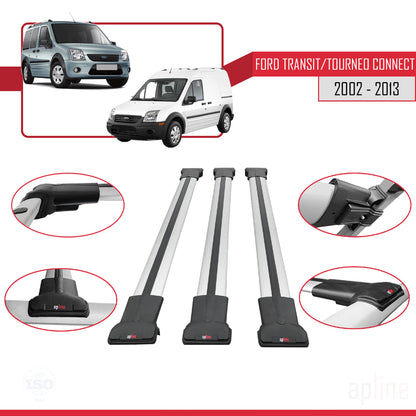 Compatibile con Ford Transit/Tourneo Connect 2002-2013 modello FLY Barre portatutto per auto Portapacchi in alluminio grigio 3 barre