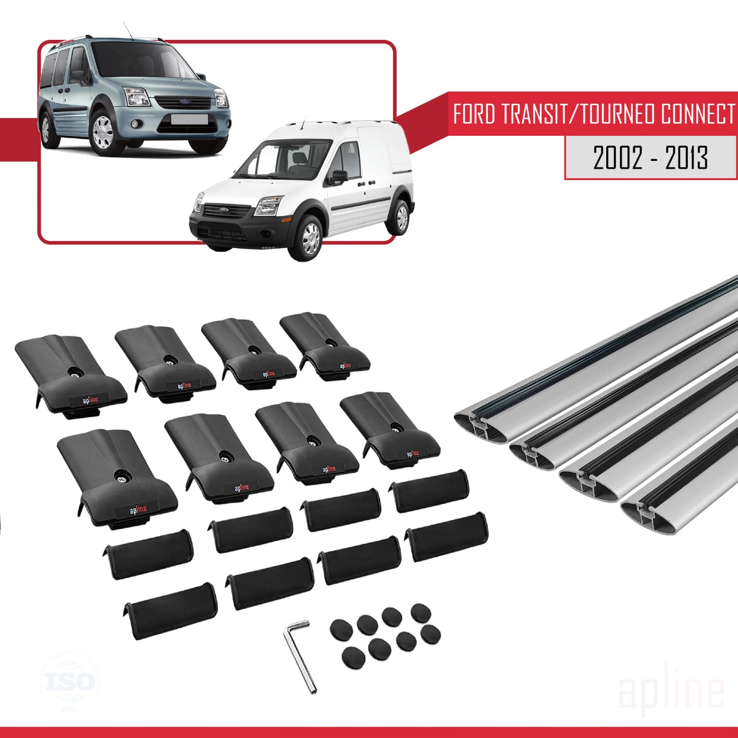 Compatibile con Ford Transit/Tourneo Connect 2002-2013 modello FLY Barre portatutto per auto Portapacchi in alluminio grigio 4 barre