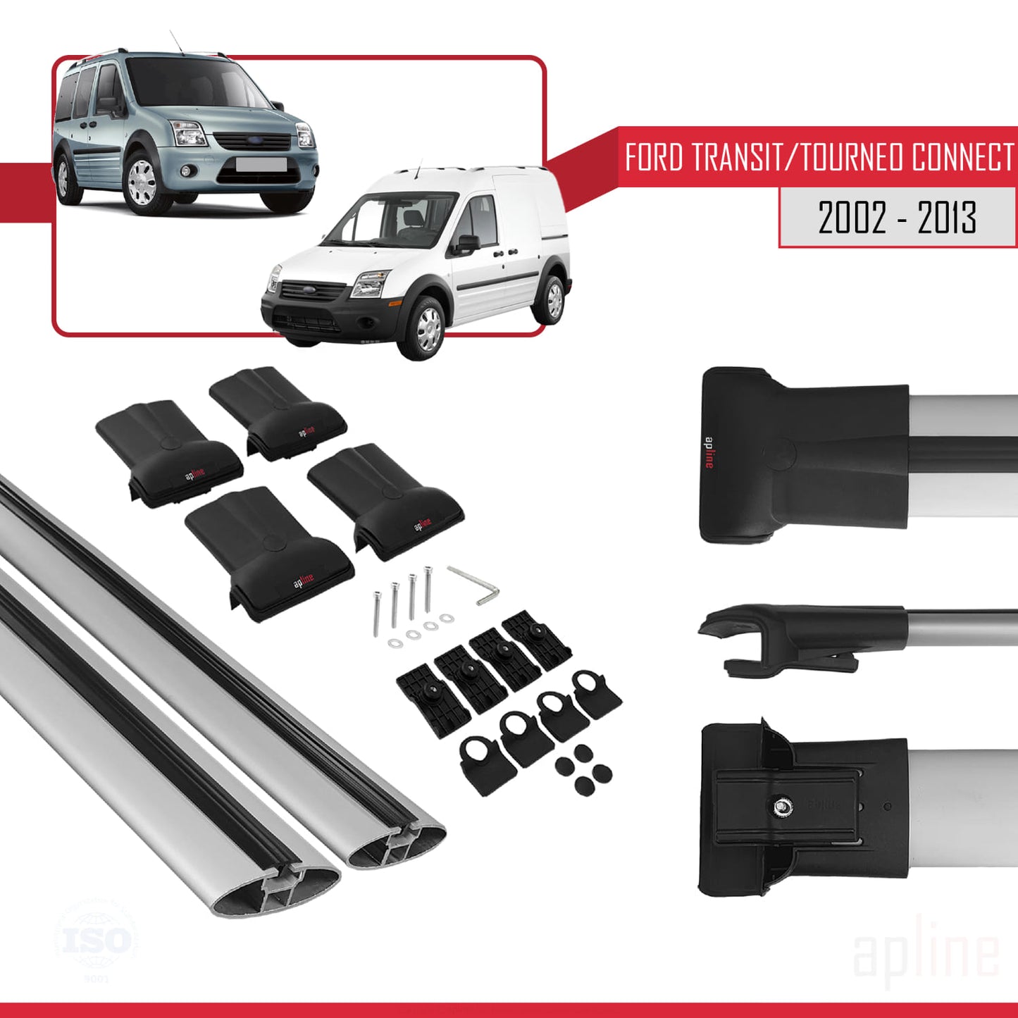 Compatibile con Ford Transit/Tourneo Connect 2002-2013 modello FLY Barre portatutto per auto Portapacchi in alluminio grigio 2 barre