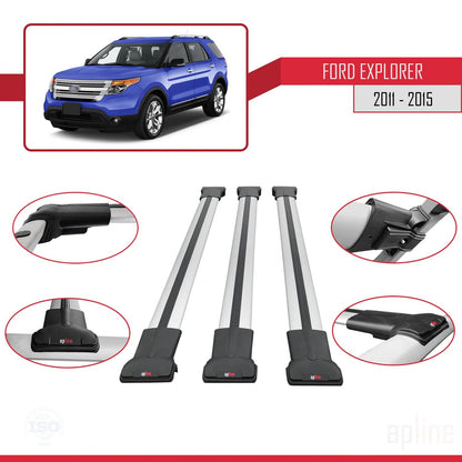 Compatibile con Ford Explorer 5 (U502) Pre-Facelift 2011-2015 Modello FLY Barre portatutto per auto Portapacchi in alluminio grigio 3 barre