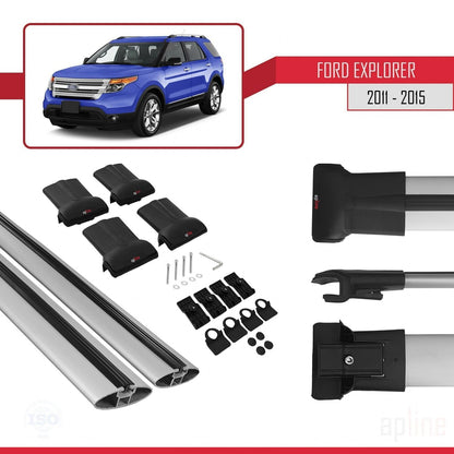 Compatibile con Ford Explorer 5 (U502) Pre-Facelift 2011-2015 Modello FLY Barre portatutto per auto Portapacchi in alluminio grigio 2 barre