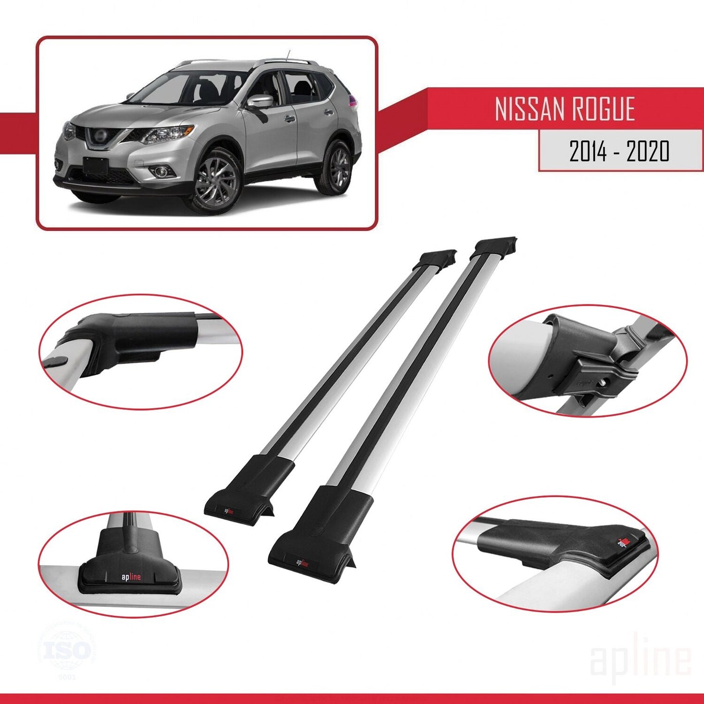 Compatibile con Nissan Rogue 2 (T32) 2014-2020 FLY Model Barre Tetto Portapacchi Auto Barre Portatutto Grigo Alluminio 2 Barre