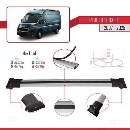Compatible with Peugeot Boxer 2 2007-2025 FLY Model Car Roof Rack Cross Bar Grey Aluminium 4 Bars