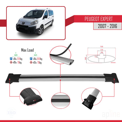 Compatible with Peugeot Expert 2 2007-2016 FLY Model Car Roof Rack Cross Bar Grey Aluminium 3 Bars