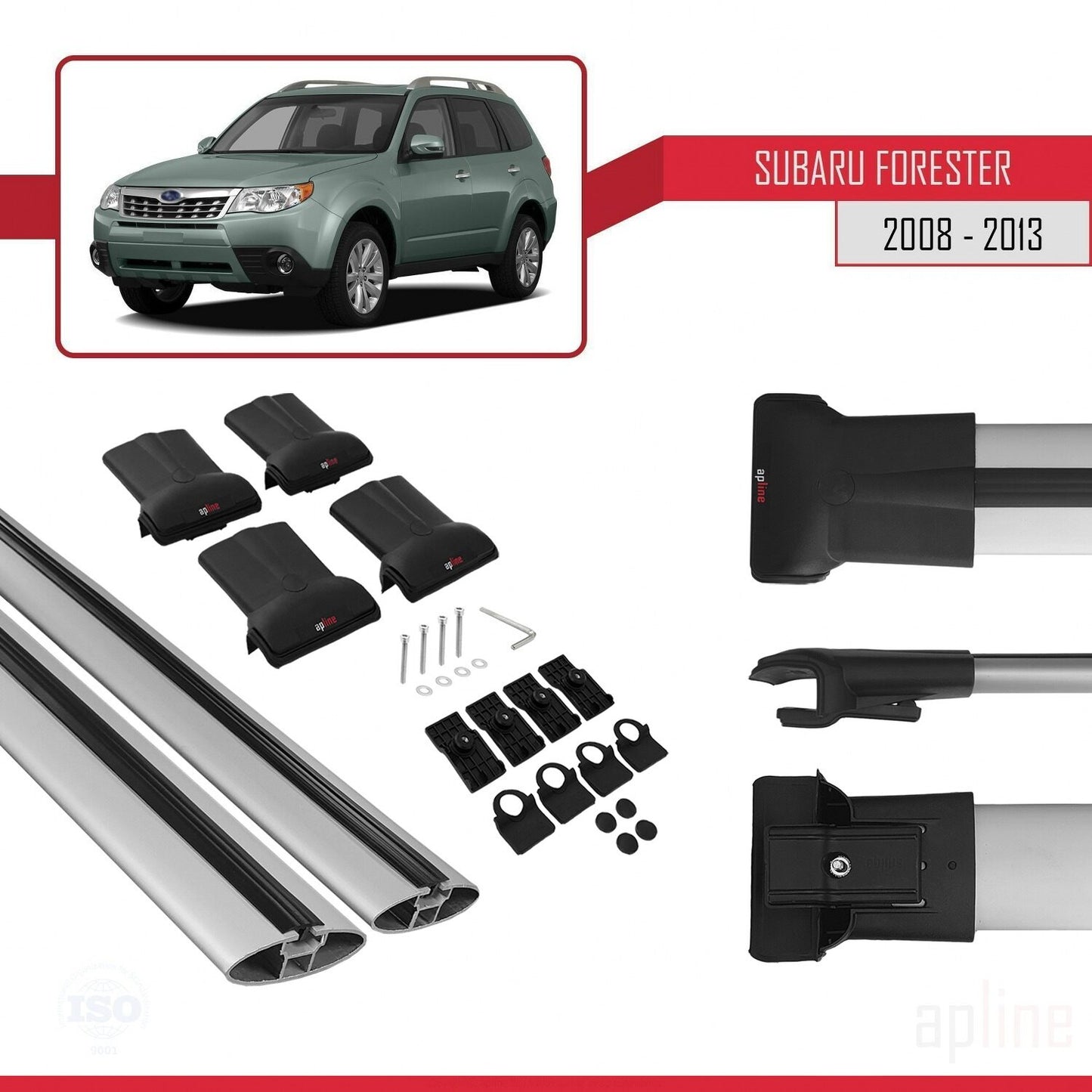 Compatible avec Subaru Forester 3 (SH) 2008-2013 FLY Model Barres de Toit Railing Porte-Bagages de Voiture Gris Aluminium 2 Barres