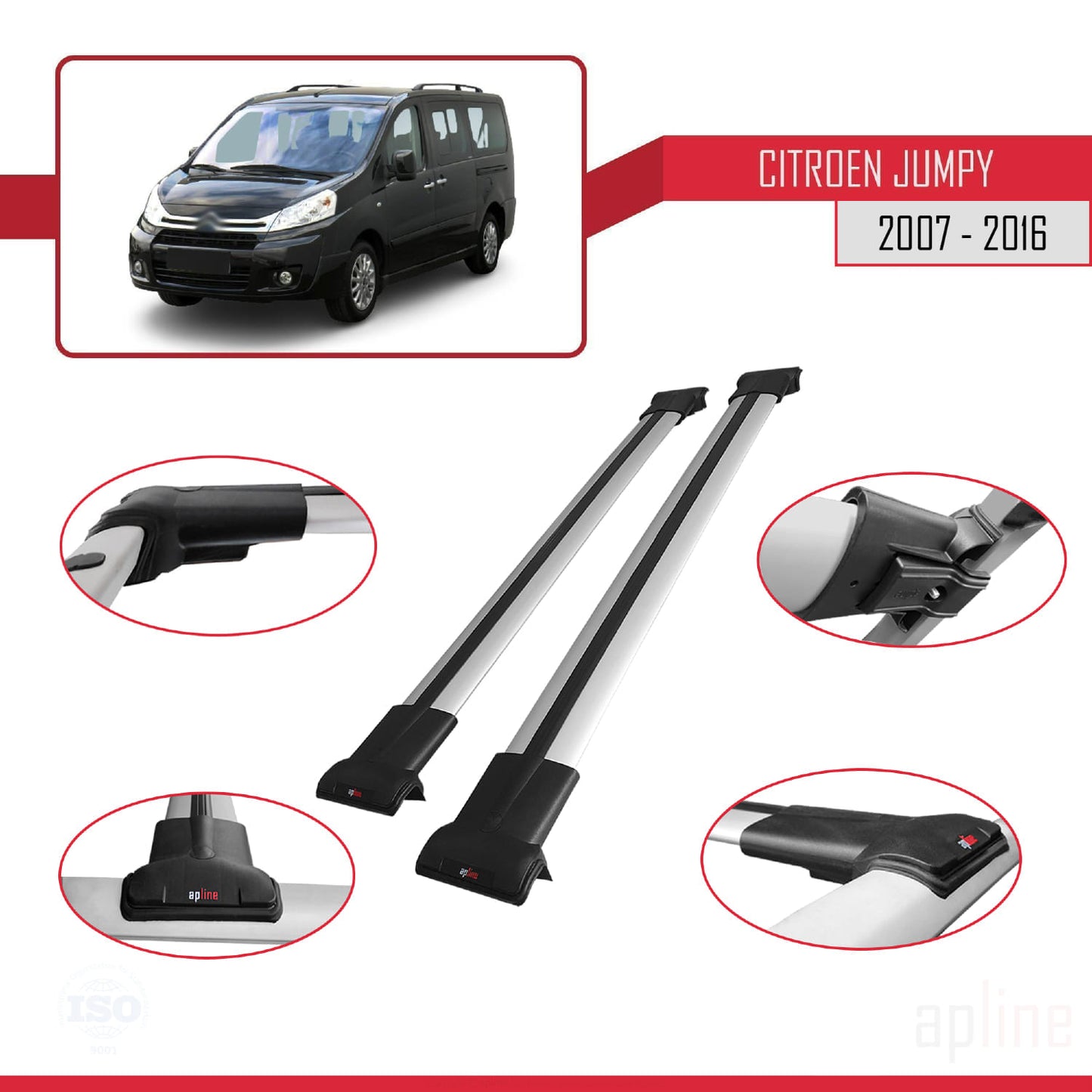 Compatibile con Citroen Jumpy 2 (G9) 2007-2016 modello FLY Barre portatutto per auto Portapacchi in alluminio grigio 2 barre
