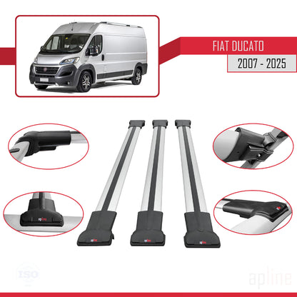 Compatibile con Fiat Ducato 3 2007-2025 Modello FLY Barre Portatutto Railing Portapacchi Auto Alluminio Grigio 3 Barre