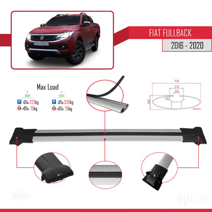 Compatibile con Fiat Fullback 2016-2020 Modello FLY Barre Portatutto Railing Portapacchi Auto Alluminio Grigio 3 Barre