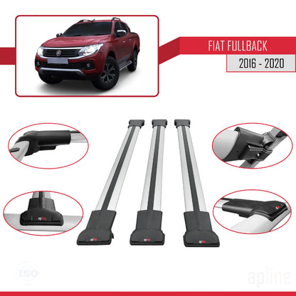 Compatibile con Fiat Fullback 2016-2020 Modello FLY Barre Portatutto Railing Portapacchi Auto Alluminio Grigio 3 Barre
