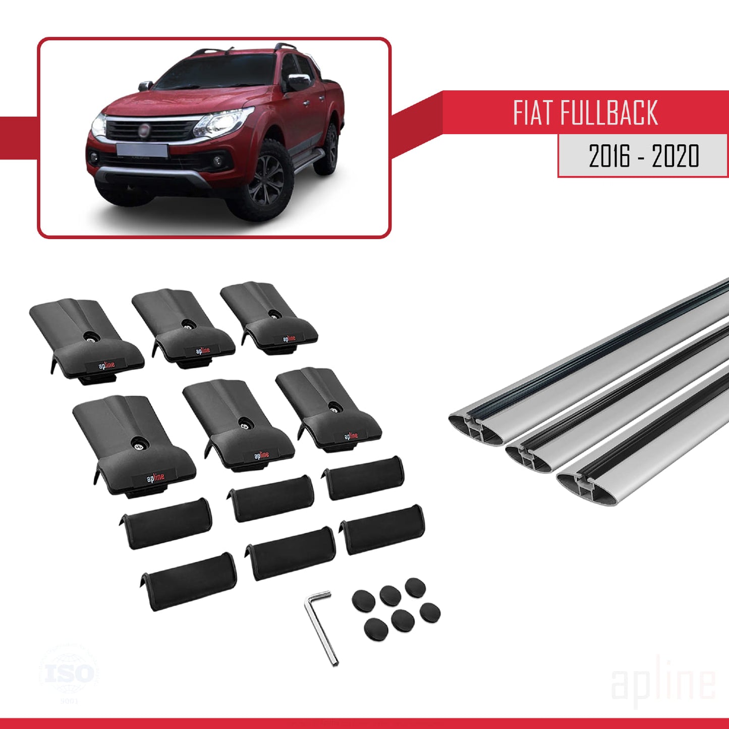 Compatibile con Fiat Fullback 2016-2020 Modello FLY Barre Portatutto Railing Portapacchi Auto Alluminio Grigio 3 Barre