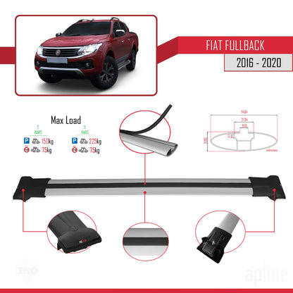 Compatibile con Fiat Fullback 2016-2020 Modello FLY Barre Portatutto Railing Portapacchi Auto Alluminio Grigio 2 Barre