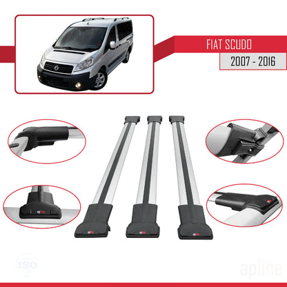 Compatibile con Fiat Scudo 2 2007-2016 Modello FLY Barre Portatutto Railing Portapacchi Auto Alluminio Grigio 3 Barre