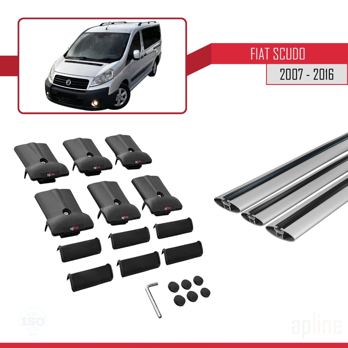 Compatibile con Fiat Scudo 2 2007-2016 Modello FLY Barre Portatutto Railing Portapacchi Auto Alluminio Grigio 3 Barre