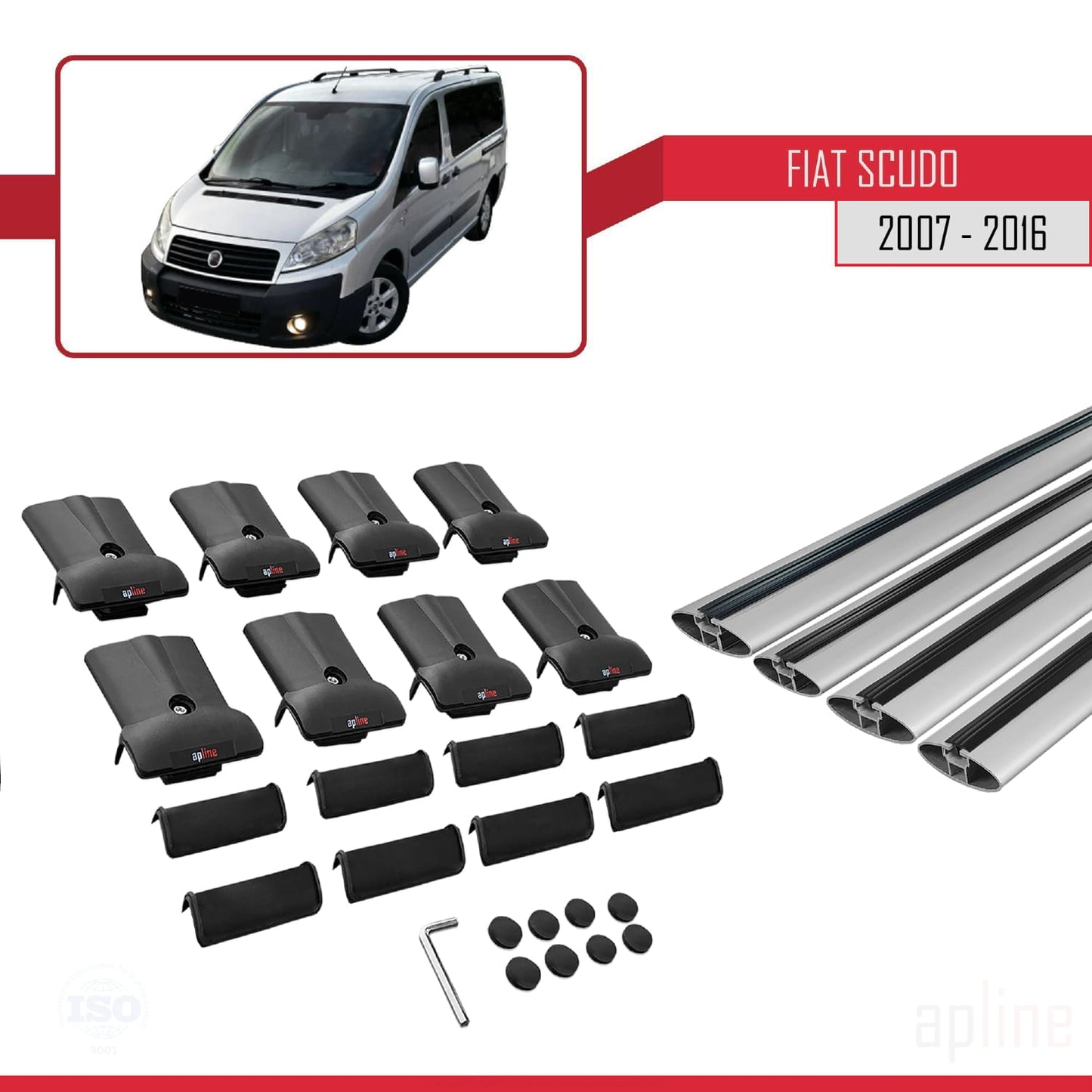 Compatibile con Fiat Scudo 2 2007-2016 Modello FLY Barre Portatutto Railing Portapacchi Auto Alluminio Grigio 4 Barre