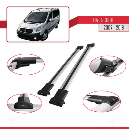 Compatibile con Fiat Scudo 2 2007-2016 Modello FLY Barre Portatutto Railing Portapacchi Auto Alluminio Grigio 2 Barre
