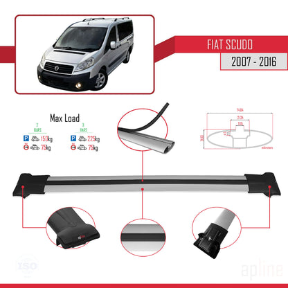 Compatibile con Fiat Scudo 2 2007-2016 Modello FLY Barre Portatutto Railing Portapacchi Auto Alluminio Grigio 2 Barre