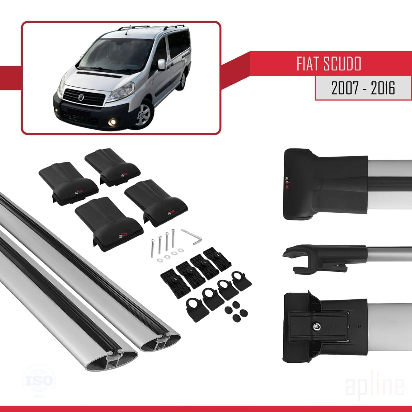 Compatibile con Fiat Scudo 2 2007-2016 Modello FLY Barre Portatutto Railing Portapacchi Auto Alluminio Grigio 2 Barre