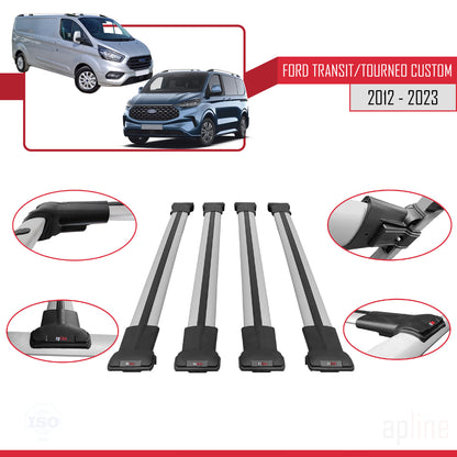 Compatibile con Ford Transit/Tourneo Custom 2012-2023 modello FLY Barre portatutto per auto Portapacchi in alluminio grigio 4 barre