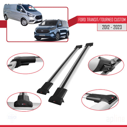 Compatibile con Ford Transit/Tourneo Custom 2012-2023 modello FLY Barre portatutto per auto Portapacchi in alluminio grigio 2 barre