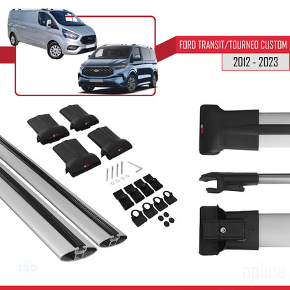 Compatibile con Ford Transit/Tourneo Custom 2012-2023 modello FLY Barre portatutto per auto Portapacchi in alluminio grigio 2 barre