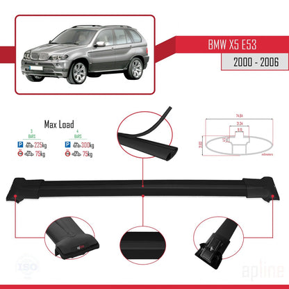 Compatibile con BMW X5 (E53) 2000-2006 modello FLY Barre portatutto per auto Portapacchi in alluminio nero 3 barre