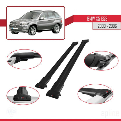 Compatibile con BMW X5 (E53) 2000-2006 modello FLY Barre portatutto per auto Portapacchi in alluminio nero 2 barre