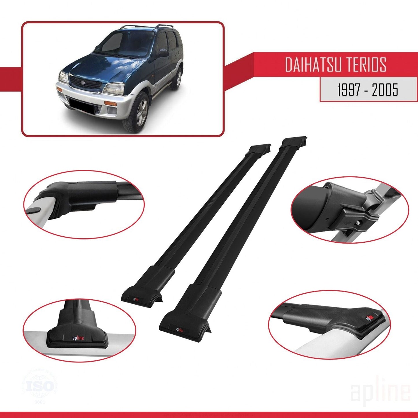 Compatibile con Daihatsu Terios (J100) 1997-2005 modello FLY Barre portatutto per auto Portapacchi in alluminio nero 2 barre