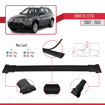 Compatibile con BMW X5 (E70) 2007-2013 modello FLY Barre portatutto per auto Portapacchi in alluminio nero 3 barre